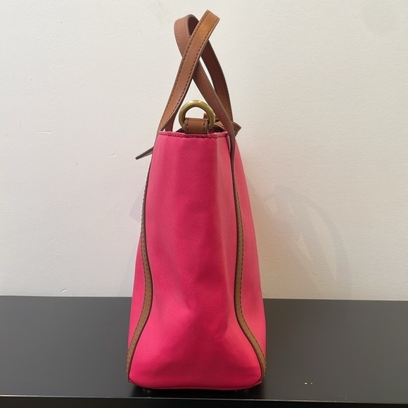NWOT Fossil Ava Satchel pink with brown leather trim removable shoulder strap - Picture 8 of 13
